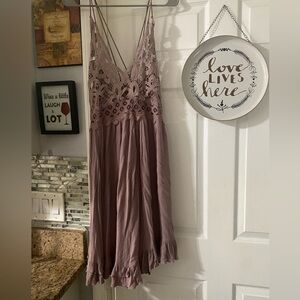 FREE PEOPLE Lace Trim Mauve Dress